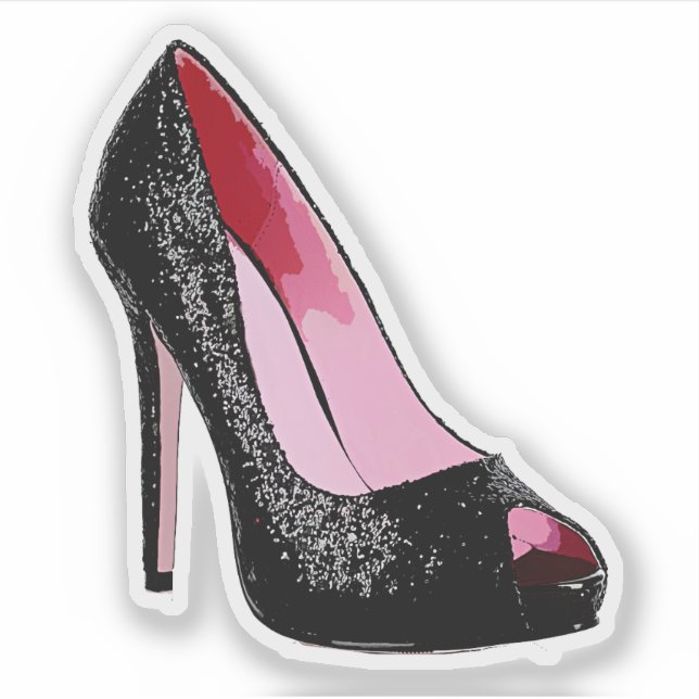 Schwarzer Glitzer Sparkle High Heels Showkunst Aufkleber (Vorderseite)