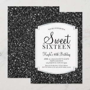 Schwarzer Glitzer Sweet 16 Einladungen