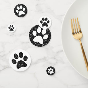 Schwarzer Glitzer Tiermascot-Paw-Drucktisch Konfetti