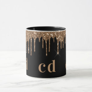 Schwarzer Glitzer Tropfen monogramm funkelnd elega Tasse