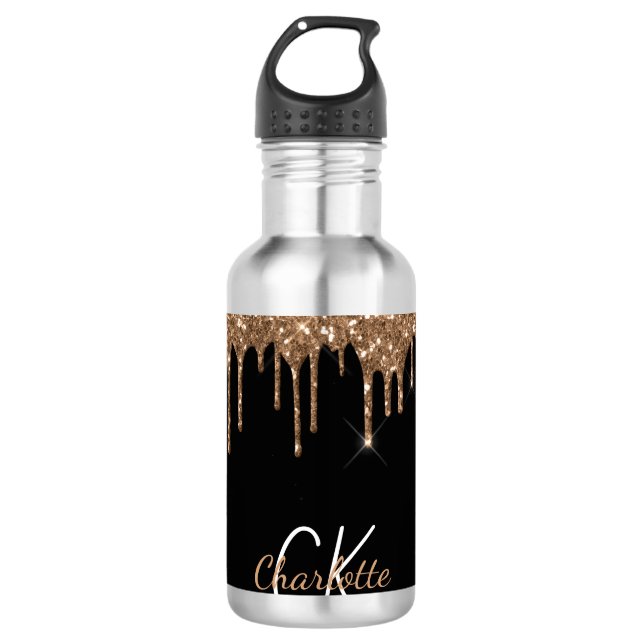 Schwarzer Glitzer Tropfen Monogramm funkelndes Chi Edelstahlflasche (Vorderseite)