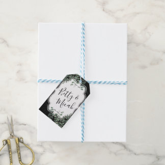 Schwarzer Glitzer und Eukalyptus Bouquet Geschenkanhänger