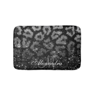 Schwarzer Glitzer und Leopard Badematte