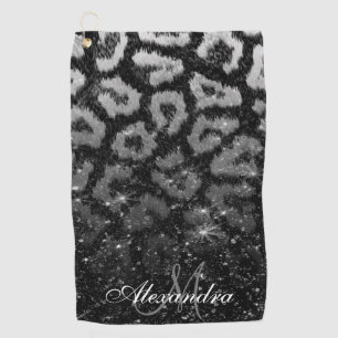 Schwarzer Glitzer und Leopard Golfhandtuch