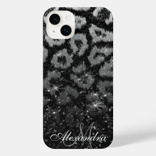 Schwarzer Glitzer und Leopard iPhone Hülle (Rückseite)