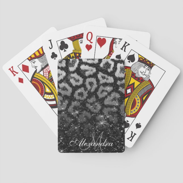 Schwarzer Glitzer und Leopard Spielkarten (Rückseite)