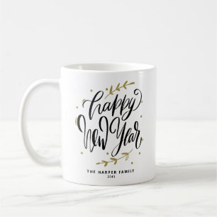Schwarzer Glückliches Neues Jahr Moderner Kalligra Kaffeetasse