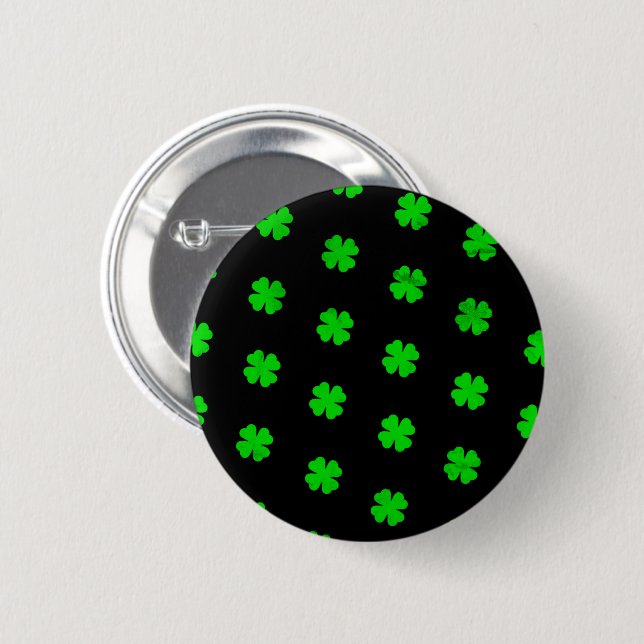 Schwarzer Glücksklee-Button Button (Vorne & Hinten)