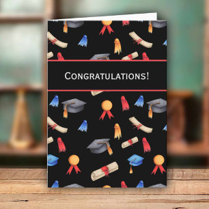 Schwarzer Glückwunsch Diplomas Caps Abschluss Karte