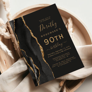 Schwarzer Gold-Achat Dunkel 90. Geburtstagsfeier Einladung