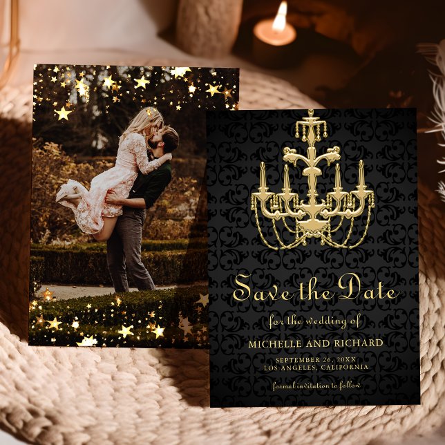 Schwarzer Gold Kronleuchter Hochzeitsfoto  Save The Date (Von Creator hochgeladen)