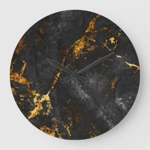 Schwarzer Gold Marmor, natürliches Muster. Große Wanduhr