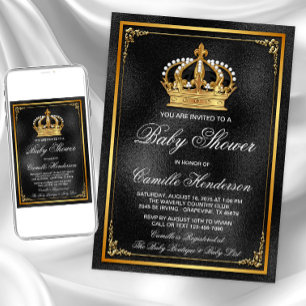 Schwarzer Gold Prinz Baby Shower Einladung
