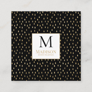 Schwarzer Gold Regentropfen Moderne Trend Monogram Quadratische Visitenkarte
