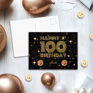 Schwarzer Gold Tanzender Disco Ball 100. Geburtsta Postkarte