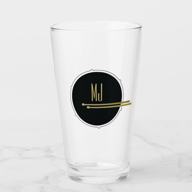 Schwarzer Gold-Trommler-Monogramm Glas (Vorderseite)
