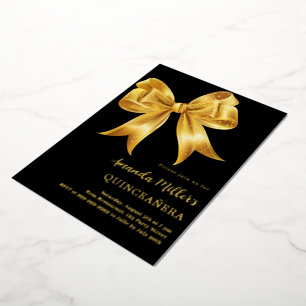 Schwarzer Goldbogen Quinceanera Luxus Folieneinladung