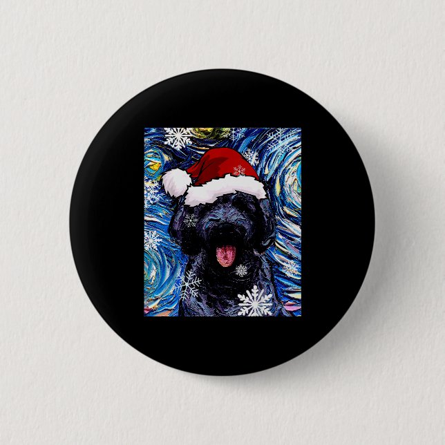 Schwarzer Goldendoodle Labradoodle Weihnachtsmann  Button (Vorderseite)