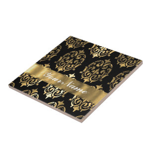 Schwarzer & goldener Damast Fliese