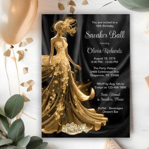 Schwarzer Goldener Eleganter Sneaker-Ball Einladung