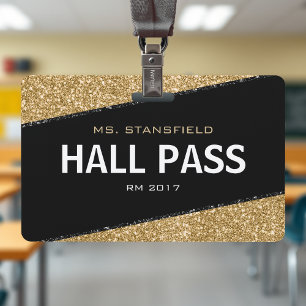 Schwarzer & goldener Glitter-Hall-Pass für Lehrer Ausweis