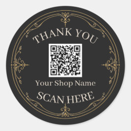 Schwarzer Goldener QR-Code Dankeschön für Kleinunt Runder Aufkleber