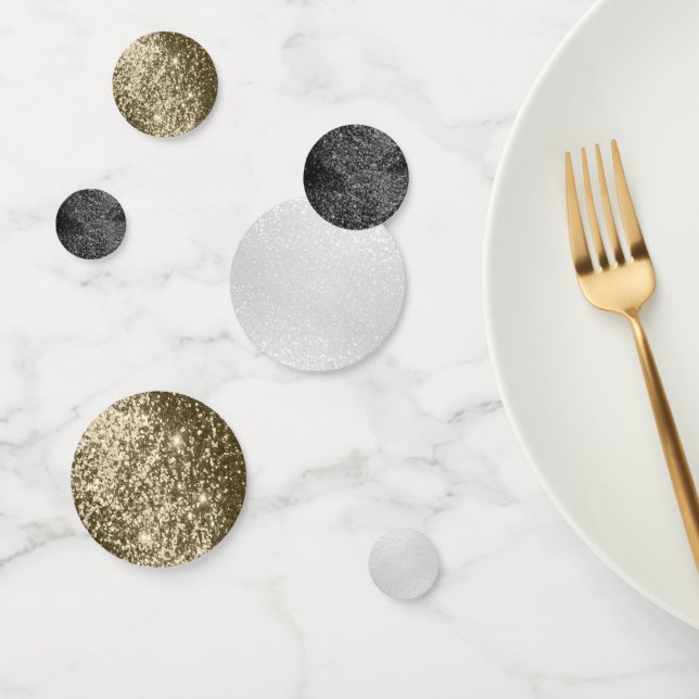 Schwarzer, goldener und weißer Glitzer Konfetti (Gruppe)