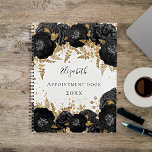 Schwarzer goldfarbener Glitzer Name weiß 2023 Planer<br><div class="desc">Weißer Hintergrund mit Imitaten aus goldenem Glitzer und schwarzen Blumen mit goldenem Blattwerk. Der Name ist mit einem modernen handgeschriebenen Stilskript geschrieben. Personalisieren und fügen Sie Ihren Namen,  Titel und Jahr.</div>