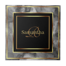 Schwarzer goldfarbener und grauer geometrischer Ma Fliese