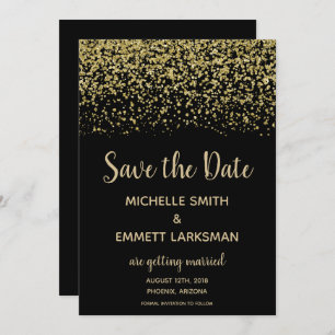 Schwarzer GoldGlitzer-Diamant elegant Save the Einladung