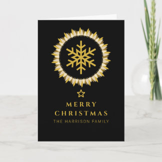 Schwarzer Goldkranz-Schneeflocken-Weihnachtsfoto Feiertagskarte