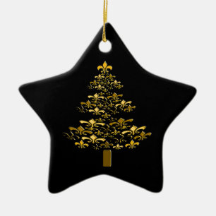 Schwarzer GoldLilien-Weihnachtsbaum-Stern Keramikornament