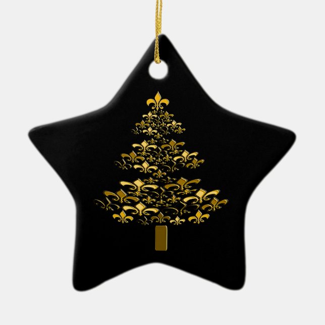 Schwarzer GoldLilien-Weihnachtsbaum-Stern Keramikornament (Vorne)