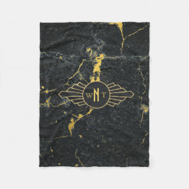 Schwarzer Goldmarmor Drei Buchstaben Monogram Art Fleecedecke