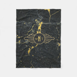 Schwarzer Goldmarmor Drei Buchstaben Monogram Art  Fleecedecke