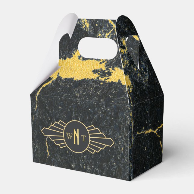 Schwarzer Goldmarmor Drei Buchstaben Monogram Art  Geschenkschachtel (Vorderseite)