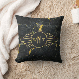 Schwarzer Goldmarmor Drei Buchstaben Monogram Art Kissen