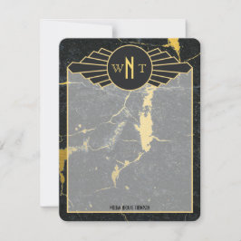 Schwarzer Goldmarmor Drei Buchstaben Monogram Art Mitteilungskarte