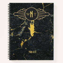 Schwarzer Goldmarmor Drei Buchstaben Monogram Art Notizbuch