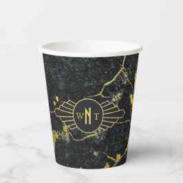 Schwarzer Goldmarmor Drei Buchstaben Monogram Art Pappbecher