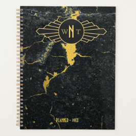 Schwarzer Goldmarmor Drei Buchstaben Monogram Art Planer
