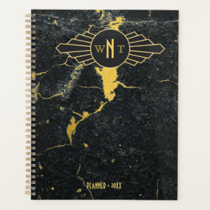 Schwarzer Goldmarmor Drei Buchstaben Monogram Art Planer