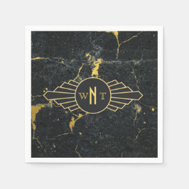 Schwarzer Goldmarmor Drei Buchstaben Monogram Art Serviette