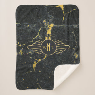 Schwarzer Goldmarmor Drei Buchstaben Monogram Art  Sherpadecke