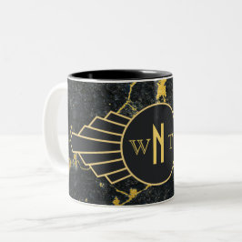 Schwarzer Goldmarmor Drei Buchstaben Monogram Art Zweifarbige Tasse