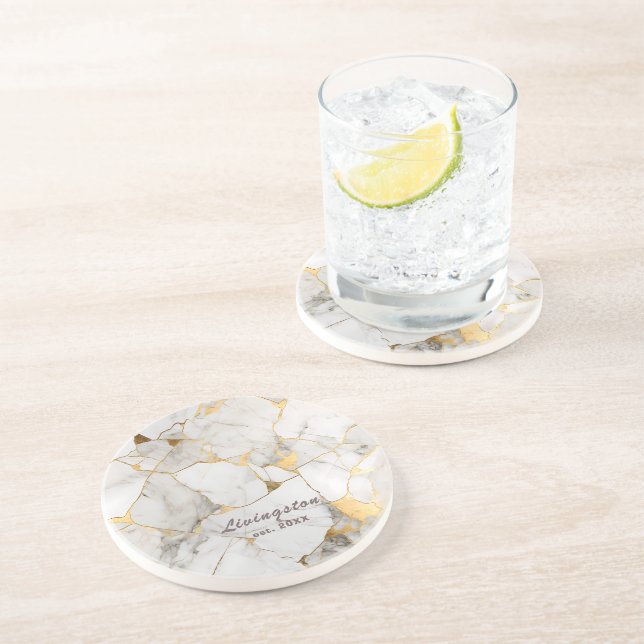 Schwarzer Goldmarmor Personalisiert etabliert Getränkeuntersetzer (Seite)