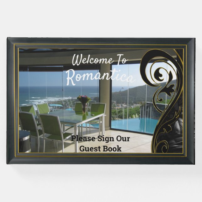 Schwarzer Goldrahmen, schwarzer Filigree-Sbstract Gästebuch (Vorderseite)