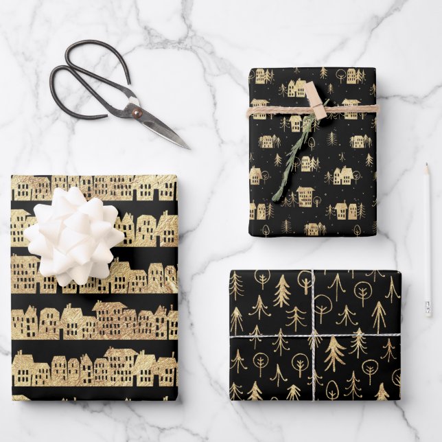 Schwarzer Goldrausch Geschenkpapier Set (Vorderseite)