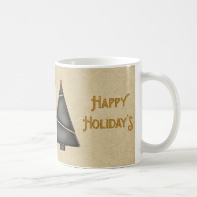 Schwarzer Goldweihnachtsbaum frohe Feiertage Tasse (Rechts)