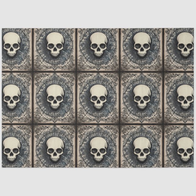 Schwarzer Gothischer Schädel, Spinnennetz-Ornament Seidenpapier (Vorderseite)